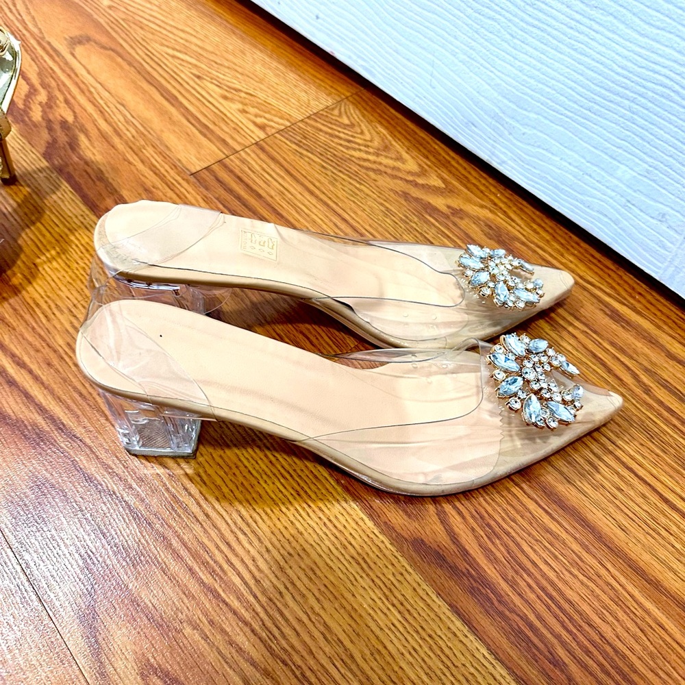 Embellished short block heel sandal